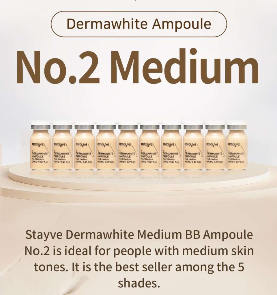 BB Glow Stayve No.2 Medium
this is a medium beige shade with yellow undertones which is ideal for people with medium skin tones.The BB Glow Stayve Dermawhite serum has been designed to safely and intensively whiten your
skin. It is suitable for all skin types and tones. It helps reduce the freckle appearance and discoloration of the skin that is caused by photo-ageing and acne.Ampoules contain added foundation, combined with niacinamide and peptide for effective brightening and anti-ageing process. They allow instant hydration of the skin, leaving the skin feeling soft and plump. This treatment is perfect for dry, sun-damaged skin, pigmented and uneven skin tones, tired and sensitive skin requiring intense moisture.The BB Glow Stayve serum is penetrated under the skin using a micro-needling device with 0.25mm to 1mm needles. After penetration, BB cream ampoules injected into the skin will blend and adjust to clients skin tone.
BB Glow Ampoules are great for: Instant hydration of the skin,providing gradual lightening effect,neutralizing free radicals,restoring radiant complexion and even skin tone,reducing skin discoloration,not clogging up your pores unlike applying BB creams or make-up foundation.
Box contains 10 ampoules x 8ml
Product does not contain: parabens, mineral oil, benzophenone, formaldehyde, synthetic colouring.
Not tested on animals
INGREDIENTS:
Water, Glycerin, Niacinamide, Titanium Dioxide, Aluminum Hydroxide, Triethoxycaprylylsilane, Propylene Glycol, Cyclopentasiloxane, Cyclohexasiloxane, Cetyl Ethylhexanoate, Polysorbate 80, Stearic Acid, Cetearyl Alcohol, Chlorphenesin, Glyceryl Stearate, Sorbitan Stearate, HydroxyethylCellulose, Allantoin, Dimethicone, Sorbitan Sesquioleate, Camellia Sinensis Leaf Extract, Bambusa Vulgaris Extract, Borago Officinalis Extract, Citrus Unshiu Peel Extract, Ligustrum Japonicum Fruit Extract, Cnidium Officinale Root Extract, Rhus Semialata Gall Extract, Opuntia Coccinellifera Fruit Extract, Astragalus Membranaceus Root Extract, Prunus Persica (Peach) Kernel Extract, Pinus Sylvestris Leaf Extract, Pueraria Lobata Root Extract, Ginkgo Biloba Leaf Extract, Trichosanthes Kirilowii Root Extract, Disodium EDTA, Phenoxyethanol, Tocopheryl Acetate, Rh-Oligopeptide-1, Red Iron Oxide, Black Iron Oxide, Yellow Iron Oxide, Fragrance..
Expiration:
expiration stated on the box
once opened use within 2 weeks and store in the fridge